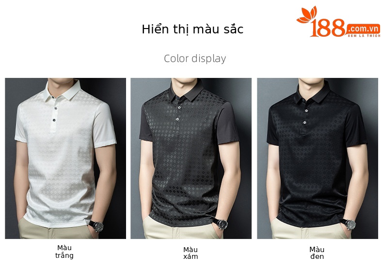 Áo polo nam tay ngắn lụa mulberry chất lượng cao mùa hè — Xám HT2525 chi tiết 6