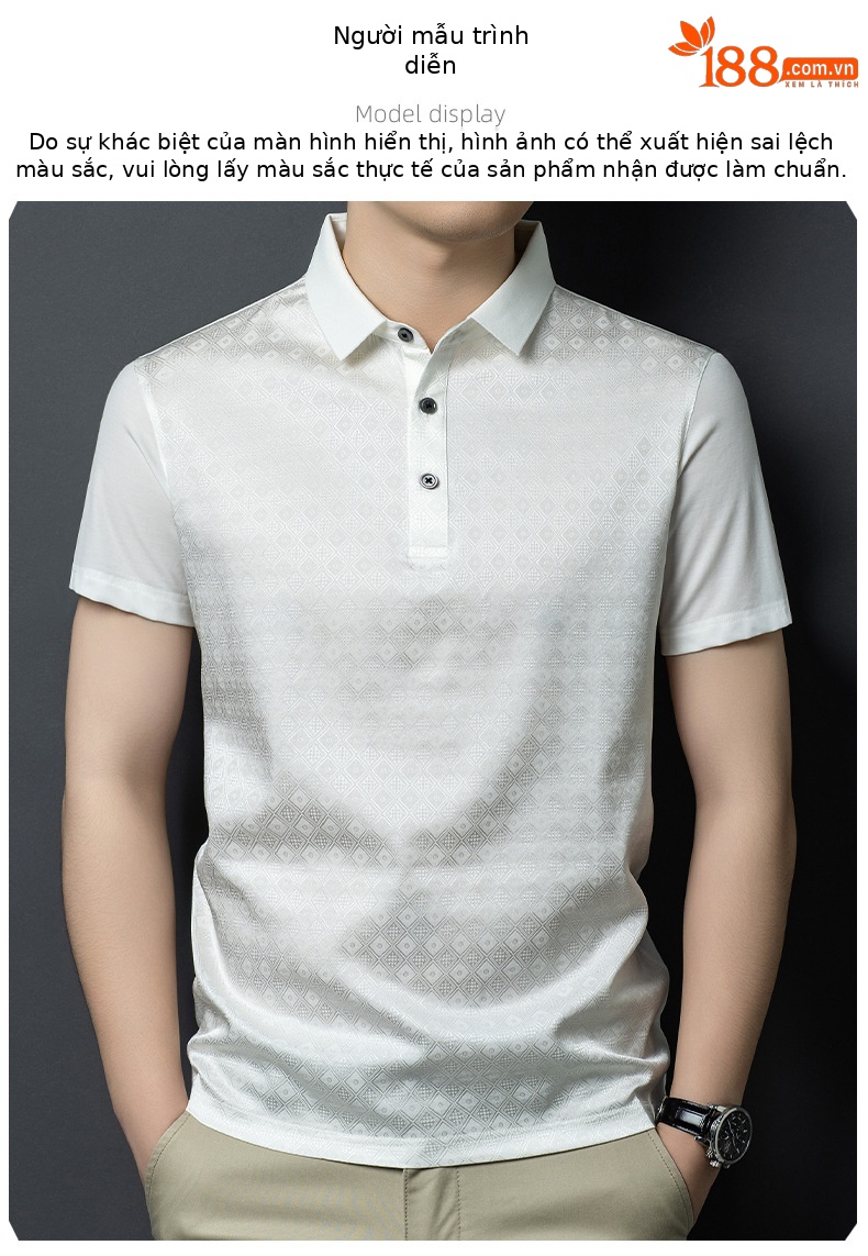 Áo polo nam tay ngắn lụa mulberry chất lượng cao mùa hè — Xám HT2525 chi tiết 8