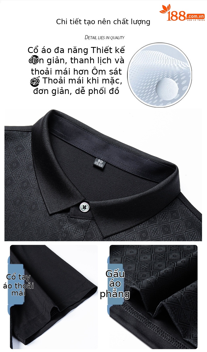 Áo polo nam tay ngắn lụa mulberry chất lượng cao mùa hè — Xám HT2525 chi tiết 4
