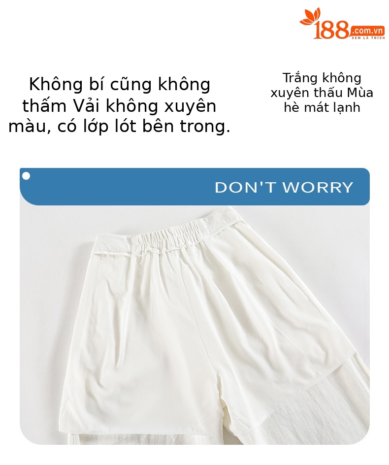 Quần culottes nữ ống rộng cạp cao vải linen phối cotton mềm mại, form suông rộng thoải mái — Trắng Extended chi tiết 5