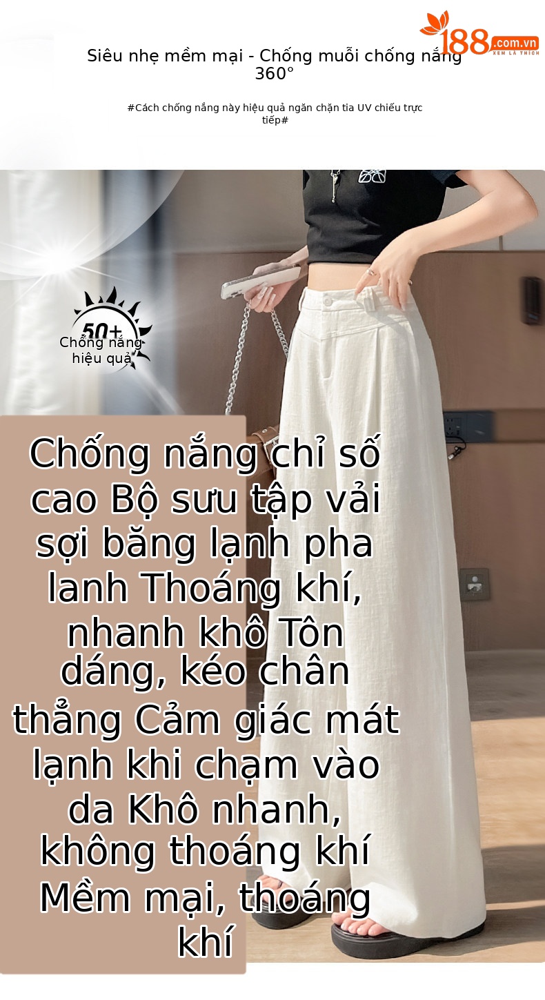 Quần culottes nữ ống rộng cạp cao vải linen phối cotton mềm mại, form suông rộng thoải mái — Trắng Extended chi tiết 8