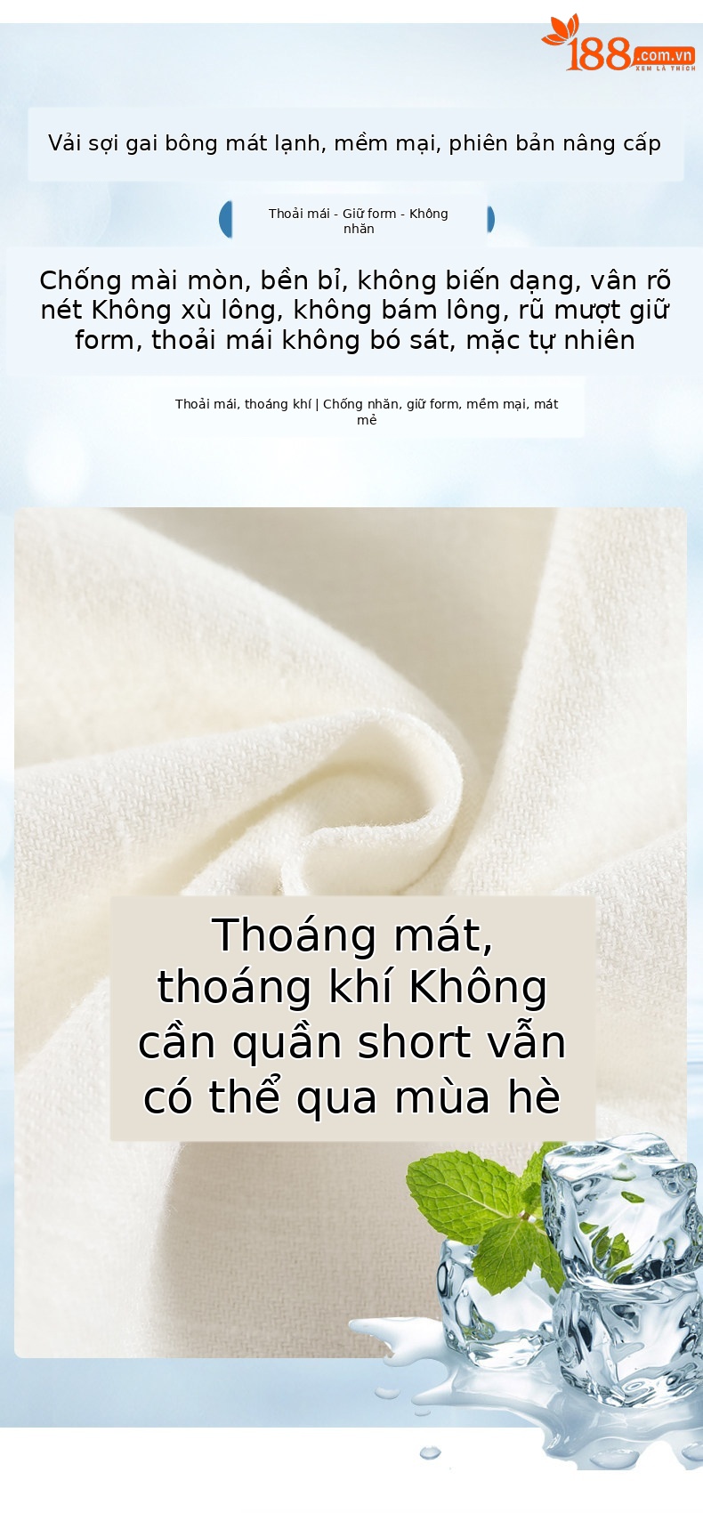 Quần culottes nữ ống rộng cạp cao vải linen phối cotton mềm mại, form suông rộng thoải mái — Trắng Extended chi tiết 13
