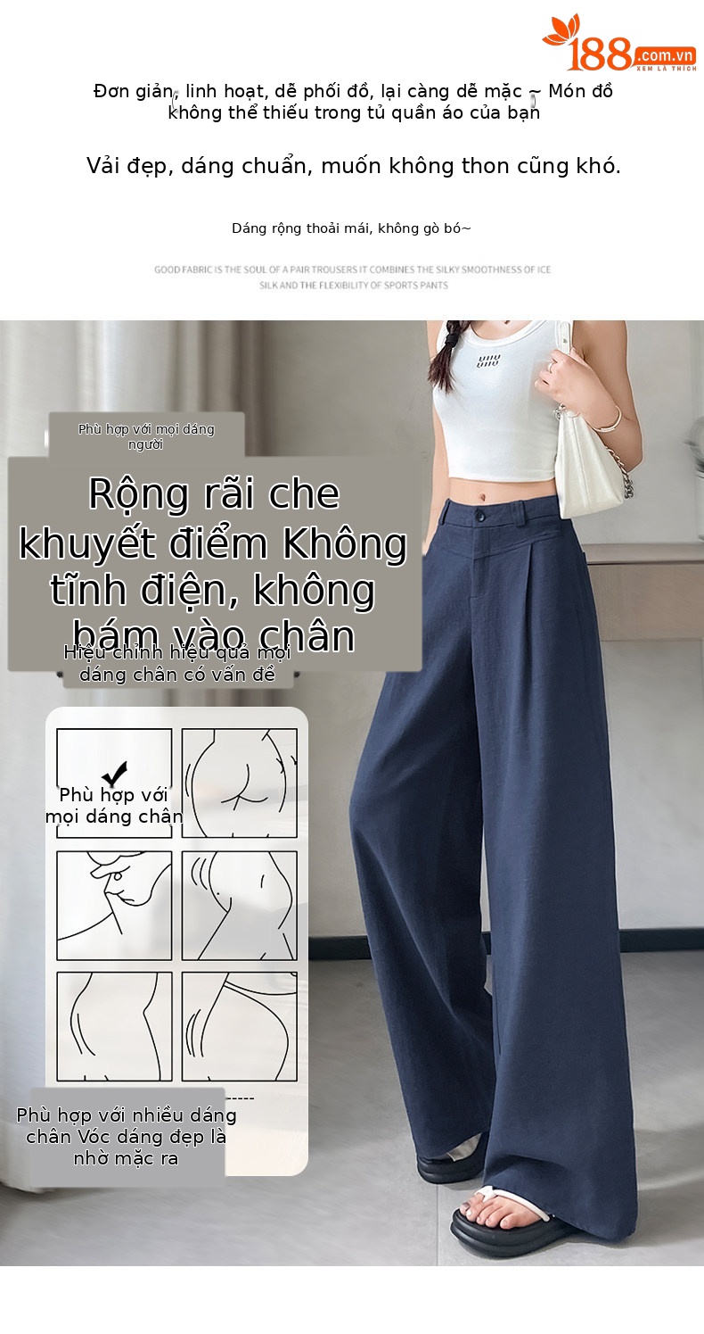 Quần culottes nữ ống rộng cạp cao vải linen phối cotton mềm mại, form suông rộng thoải mái — Trắng Extended chi tiết 23