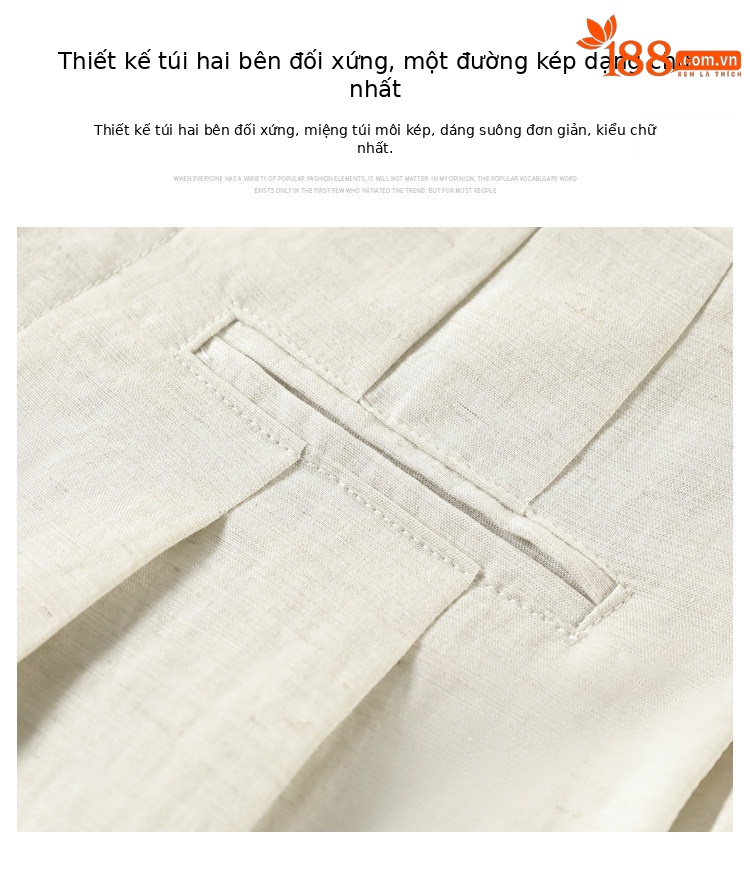 Quần tây nữ ống đứng cạp cao dáng suông vải linen phối khuy — Màu đen thông thường chi tiết 19