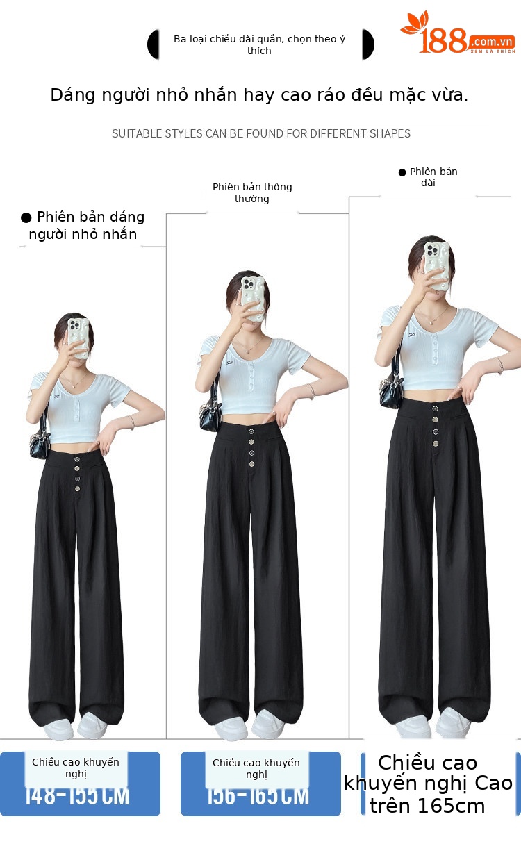 Quần tây nữ ống đứng cạp cao dáng suông vải linen phối khuy — Màu đen thông thường chi tiết 3