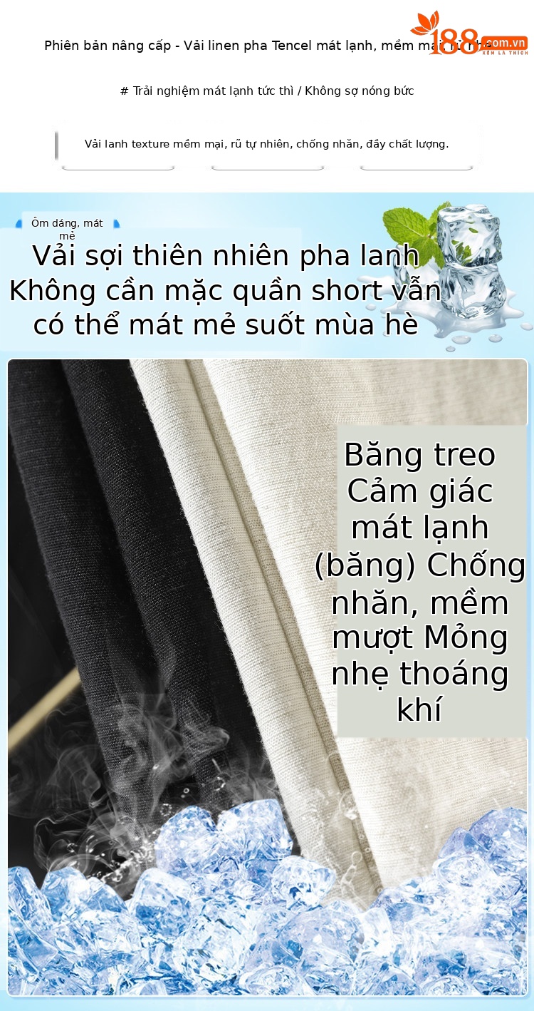 Quần tây nữ ống đứng cạp cao dáng suông vải linen phối khuy — Màu đen thông thường chi tiết 4