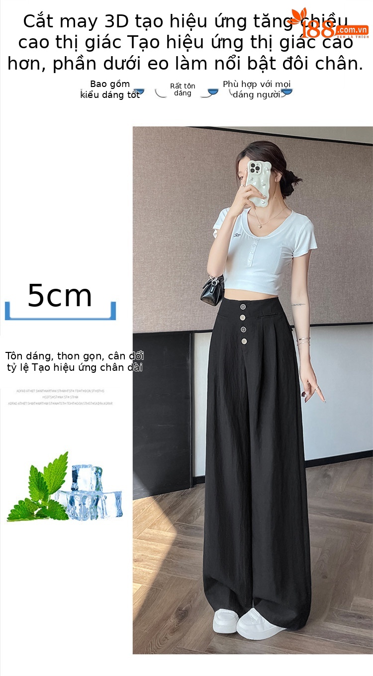 Quần tây nữ ống đứng cạp cao dáng suông vải linen phối khuy — Màu đen thông thường chi tiết 29
