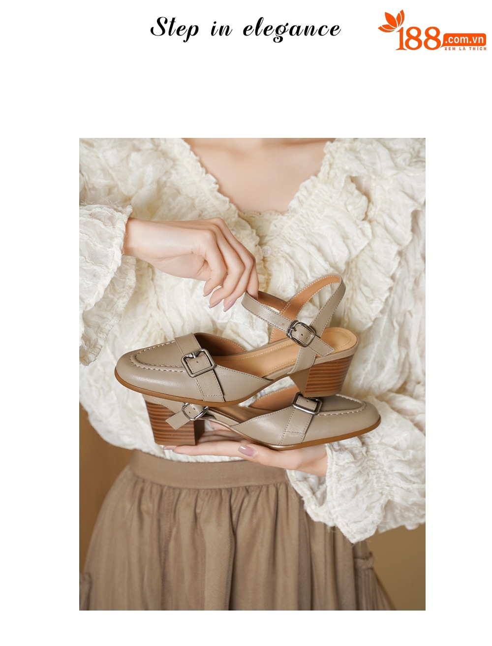 Sandal cao gót nữ hở mũi quai ngang khóa cài, gót 5 cm — đen chi tiết 1