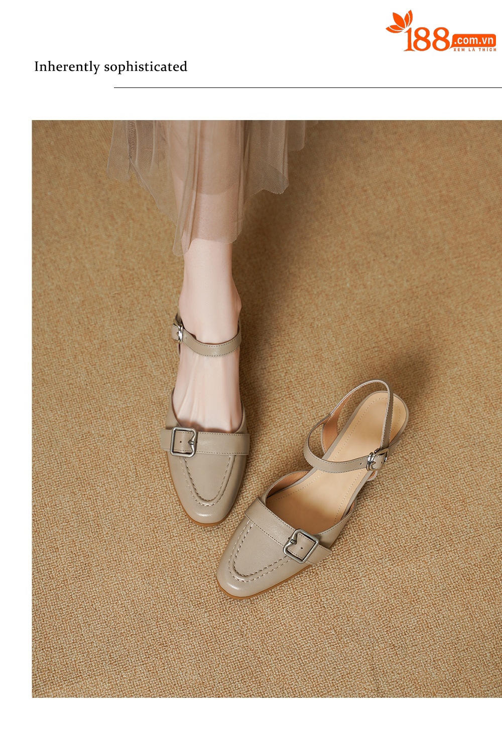 Sandal cao gót nữ hở mũi quai ngang khóa cài, gót 5 cm — đen chi tiết 3