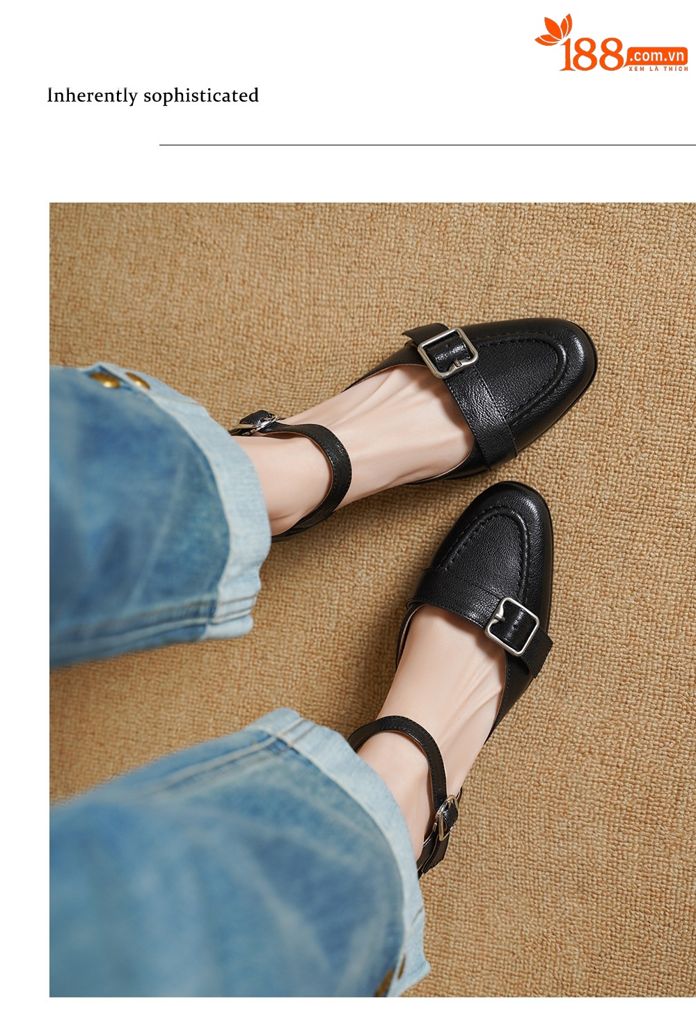 Sandal cao gót nữ hở mũi quai ngang khóa cài, gót 5 cm — đen chi tiết 6