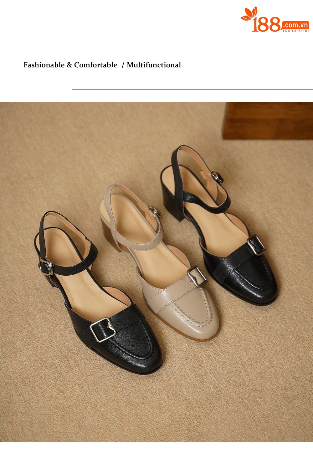Sandal cao gót nữ hở mũi quai ngang khóa cài, gót 5 cm — đen chi tiết 11