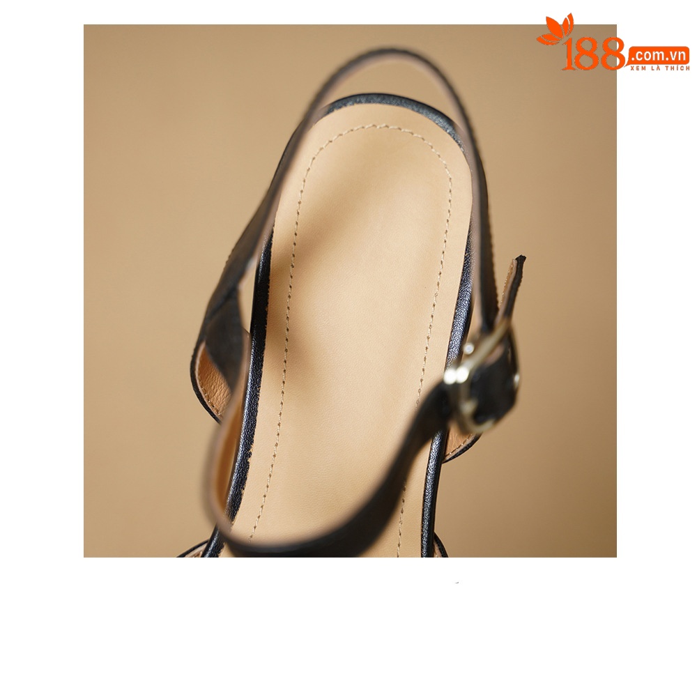 Sandal cao gót nữ hở mũi quai ngang khóa cài, gót 5 cm — đen chi tiết 17