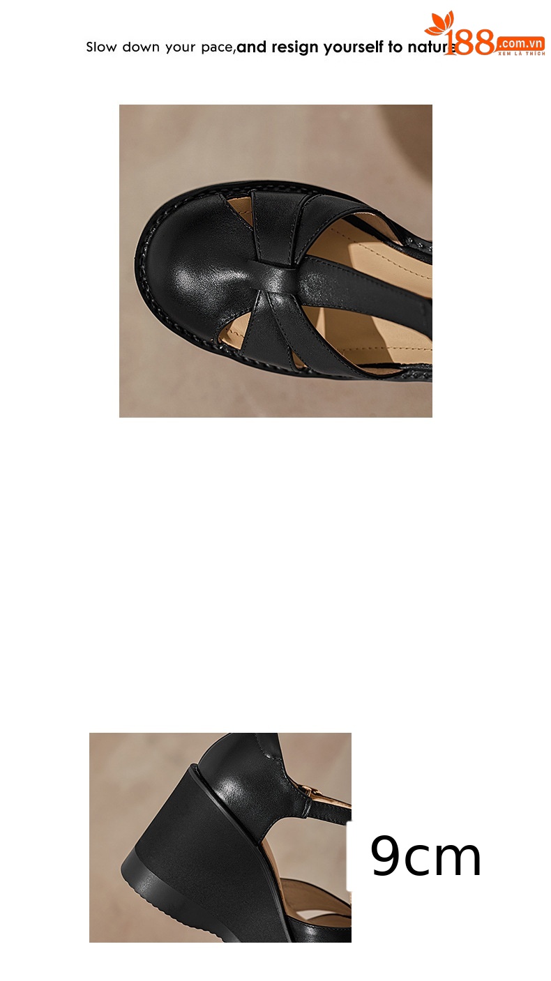 Sandal nữ cao gót đế dày 9.5 cm quai ngang khóa T — đen chi tiết 2