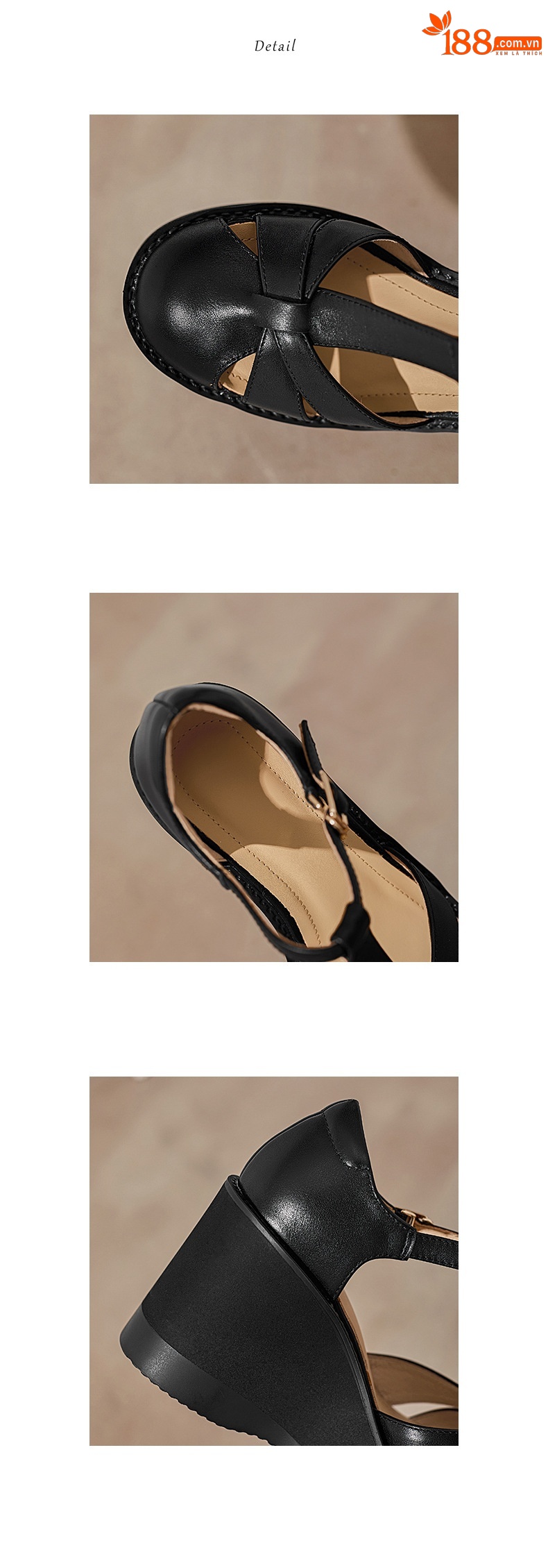 Sandal nữ cao gót đế dày 9.5 cm quai ngang khóa T — đen chi tiết 12