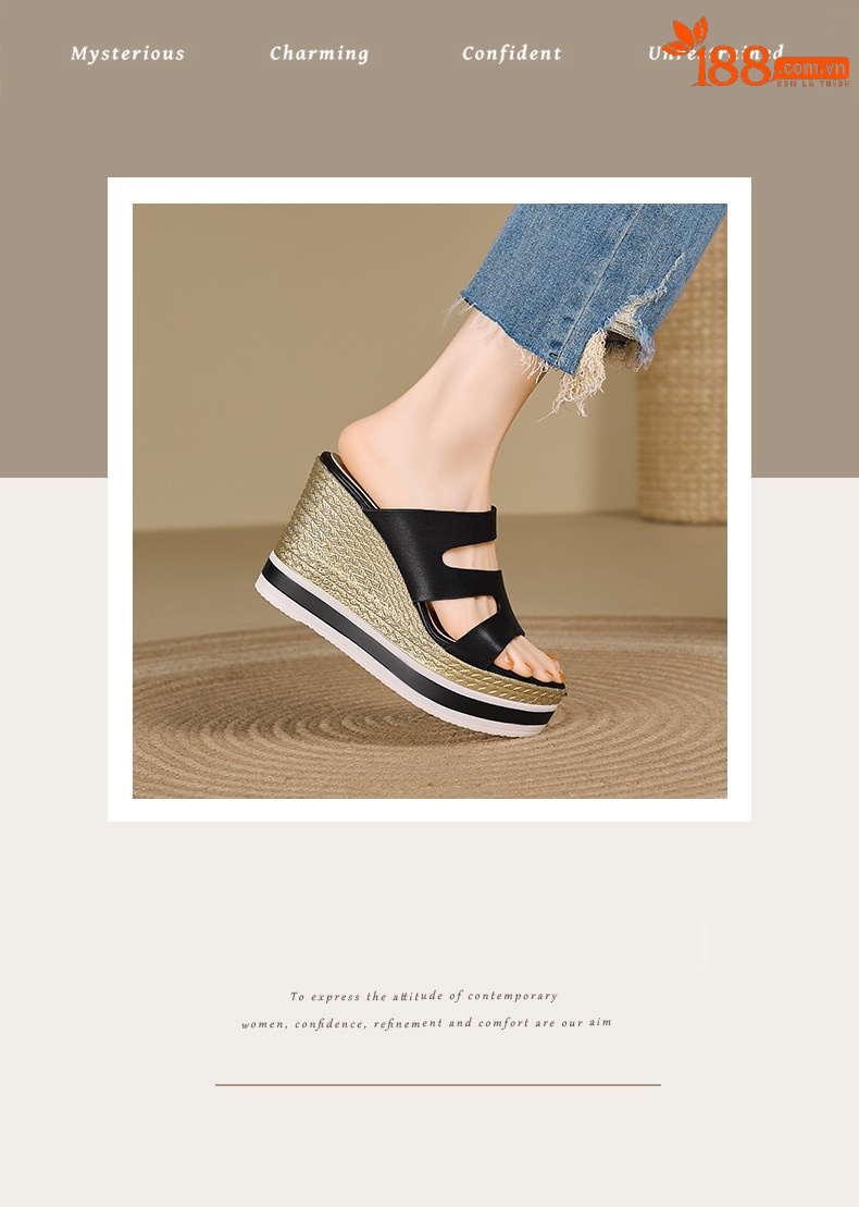 Sandal cao gót nữ hở mũi đế xuồng 10 cm — đen chi tiết 2