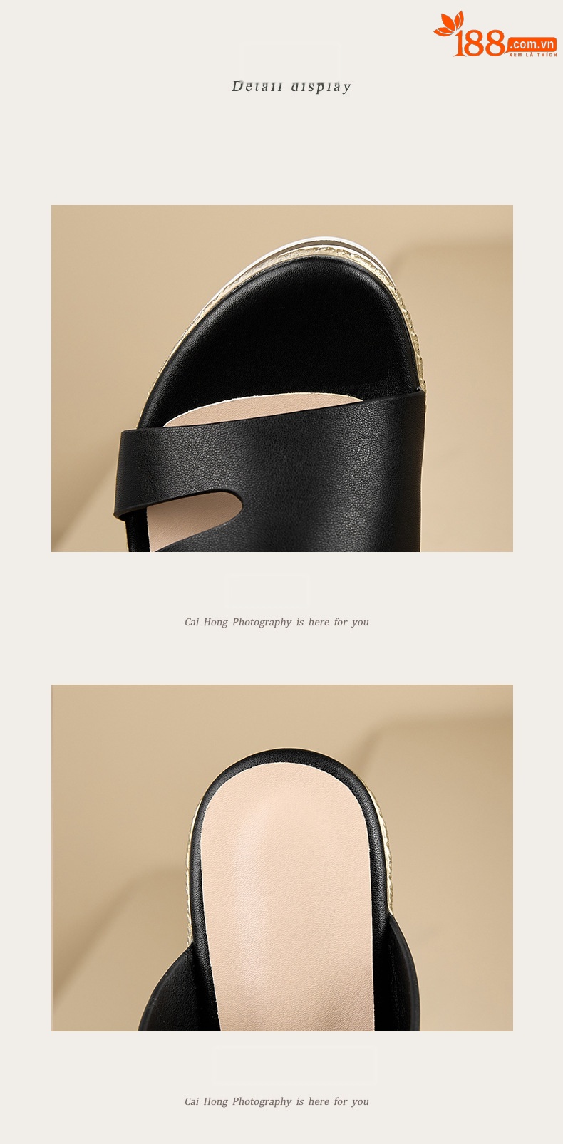 Sandal cao gót nữ hở mũi đế xuồng 10 cm — đen chi tiết 5