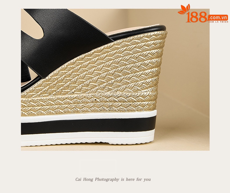 Sandal cao gót nữ hở mũi đế xuồng 10 cm — đen chi tiết 6