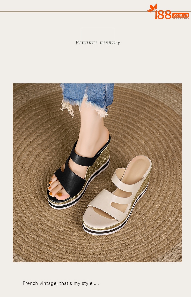 Sandal cao gót nữ hở mũi đế xuồng 10 cm — đen chi tiết 7