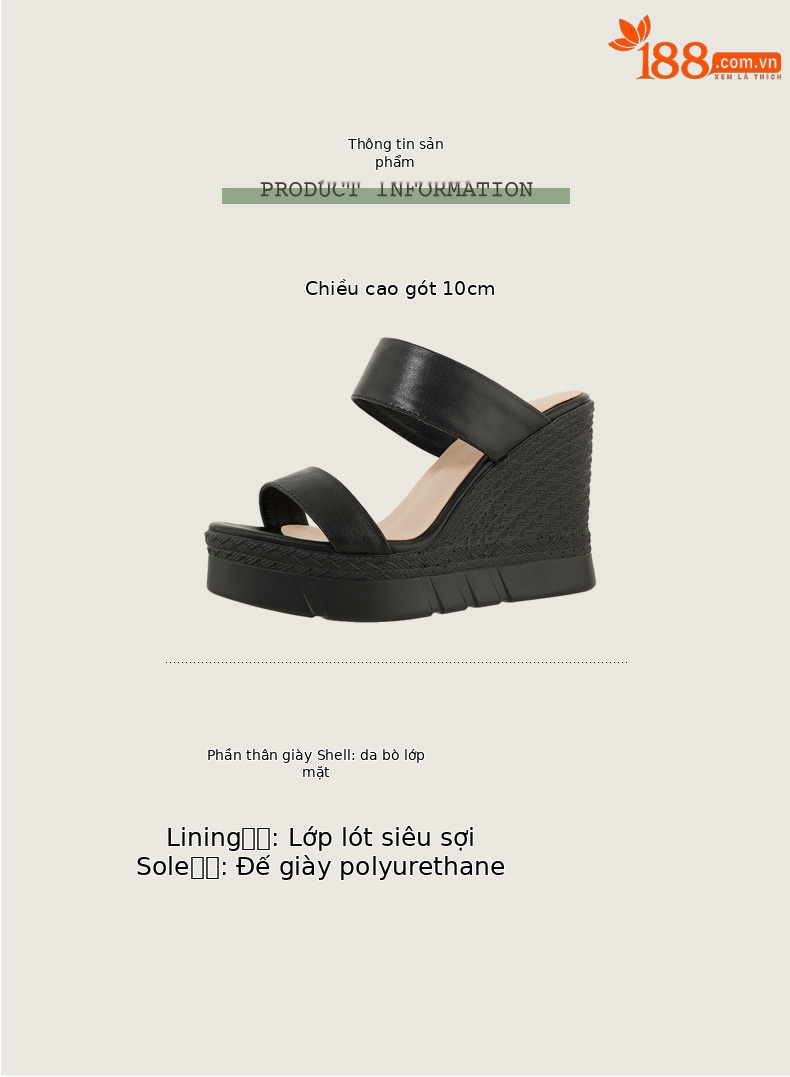 Sandal cao gót nữ hở mũi đế dày 10 cm, phong cách mới mùa xuân hè — đen chi tiết 2