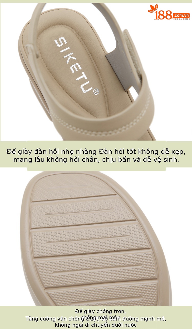 Sandal hở mũi nữ gót xuồng đế bệt quai hậu dán — màu đen, xanh lá cây, màu mơ chi tiết 3