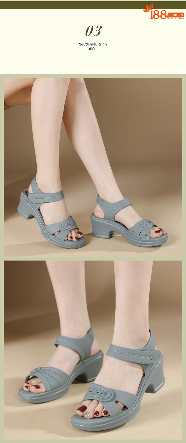 Sandal hở mũi nữ gót xuồng đế bệt quai hậu dán — màu đen, xanh lá cây, màu mơ chi tiết 5