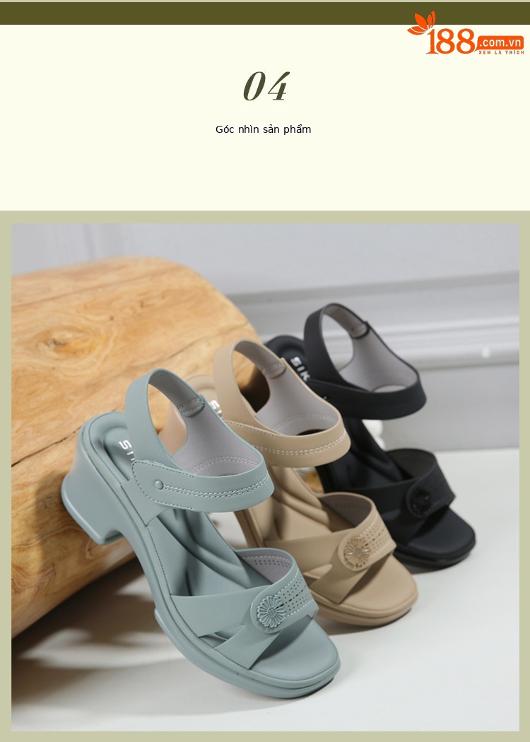 Sandal hở mũi nữ gót xuồng đế bệt quai hậu dán — màu đen, xanh lá cây, màu mơ chi tiết 12