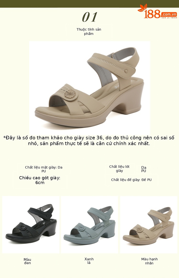 Sandal hở mũi nữ gót xuồng đế bệt quai hậu dán — màu đen, xanh lá cây, màu mơ chi tiết 1