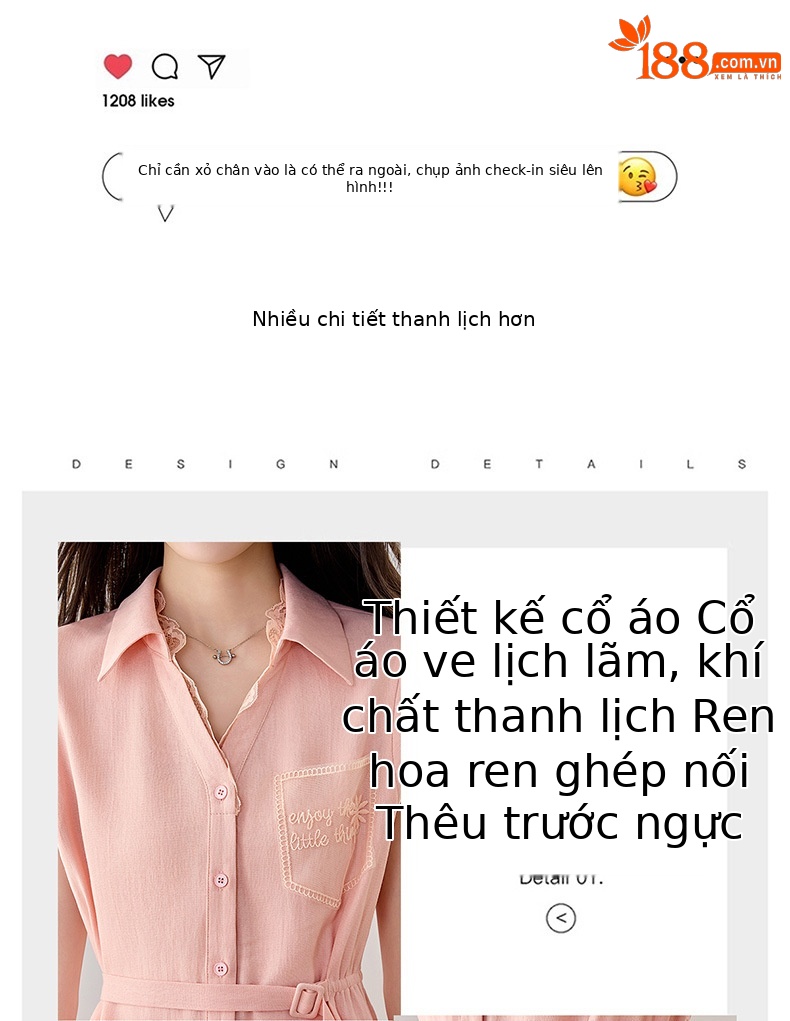 Bộ quần áo nữ mùa hè cao cấp gồm áo sơ mi dây rút và quần ống rộng — Xám gạo, Màu hồng chi tiết 5