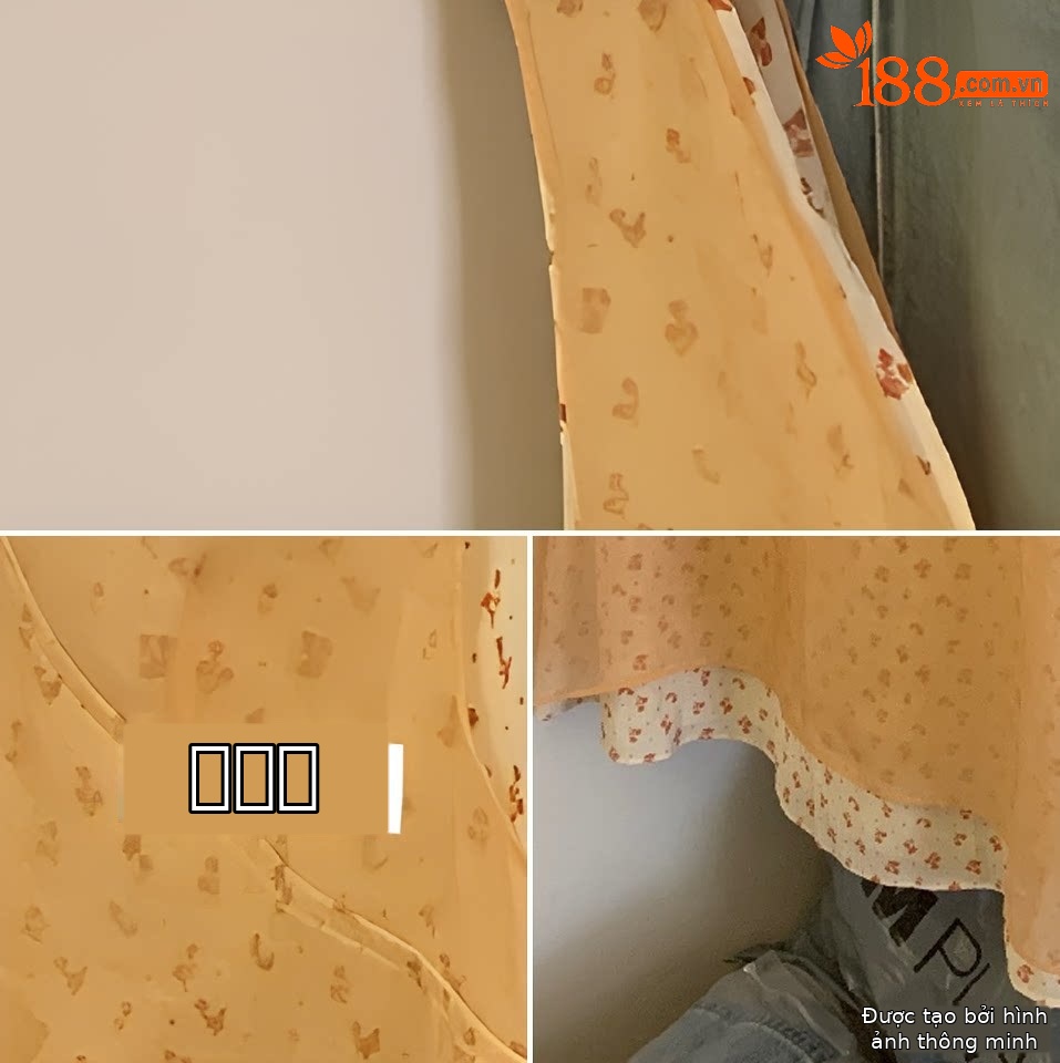 Đầm suông nữ cổ V họa tiết hoa tay loe phối ren — màu cam, màu xám chi tiết 9