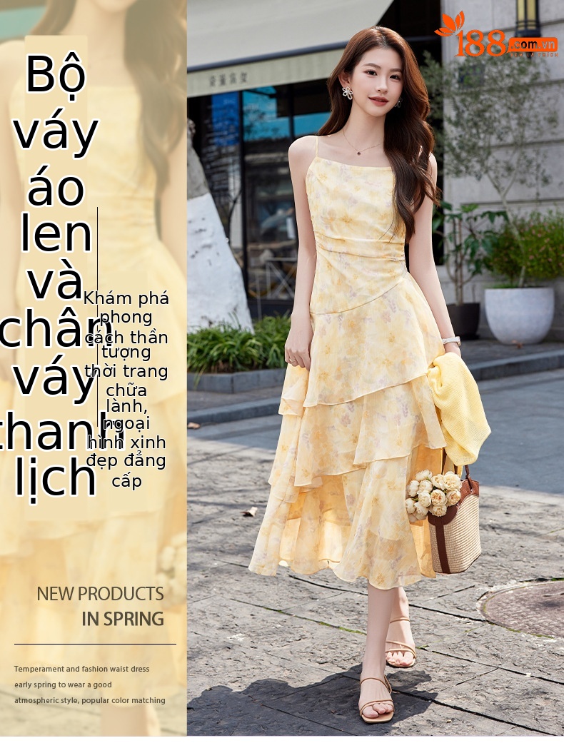 Bộ váy liền áo khoác len dệt kim ôm sát phối dây mảnh thanh lịch — xanh lam, màu tím, Màu hồng, màu vàng chi tiết 1