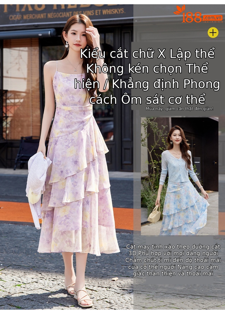 Bộ váy liền áo khoác len dệt kim ôm sát phối dây mảnh thanh lịch — xanh lam, màu tím, Màu hồng, màu vàng chi tiết 3
