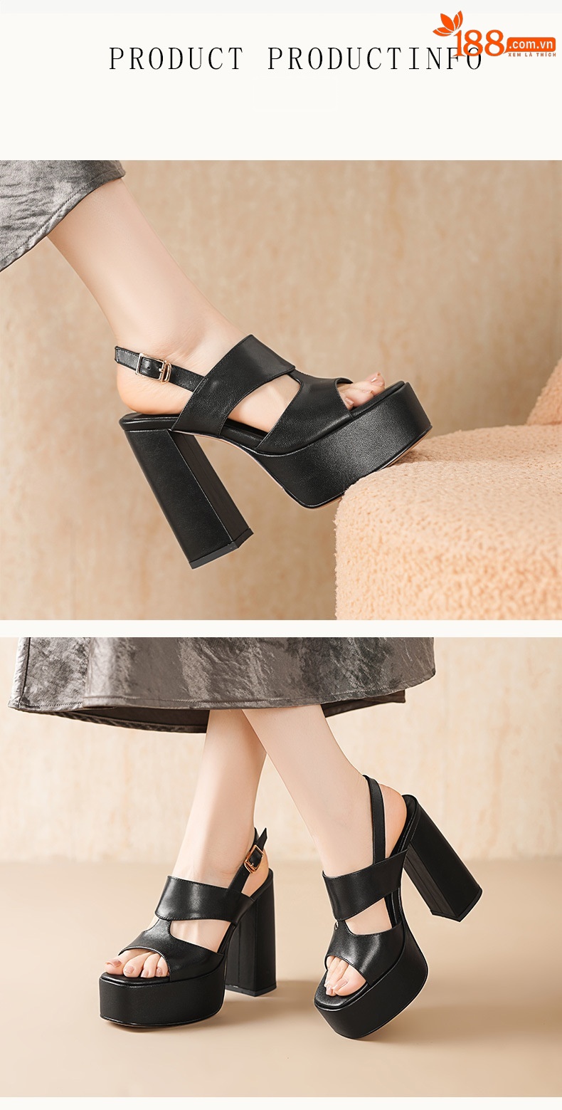 Sandal cao gót nữ hở mũi quai ngang khóa gót 12 cm — Da bò trắng gạo chi tiết 2