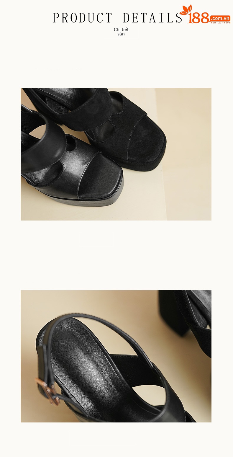 Sandal cao gót nữ hở mũi quai ngang khóa gót 12 cm — Da bò trắng gạo chi tiết 8