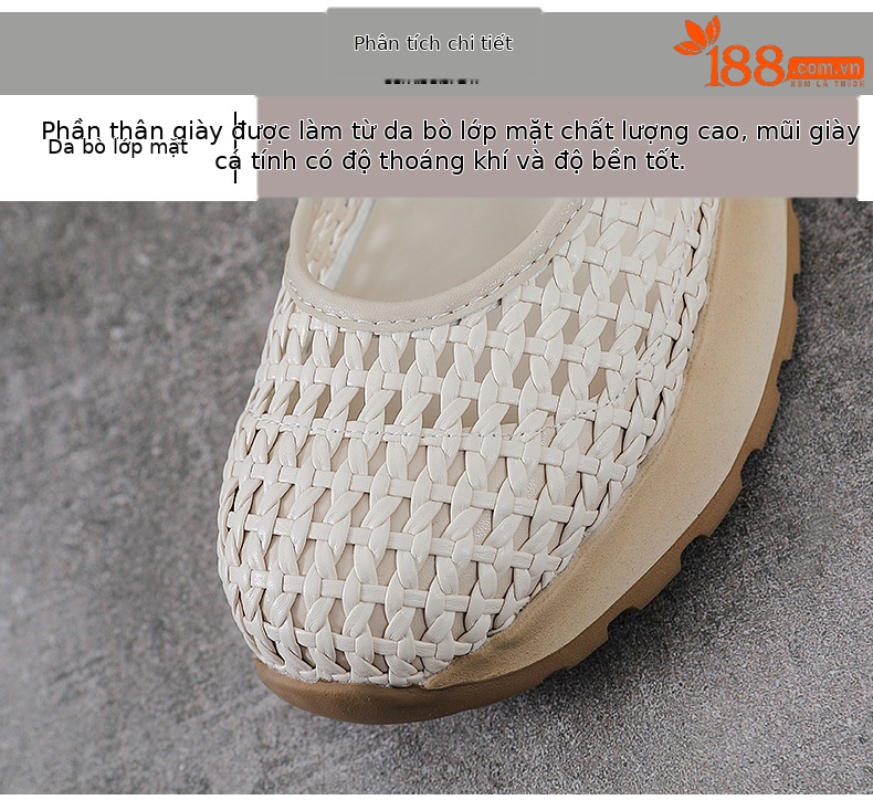 Sandal Mary Jane nữ da bò thật đế dày tăng chiều cao — màu be chi tiết 4