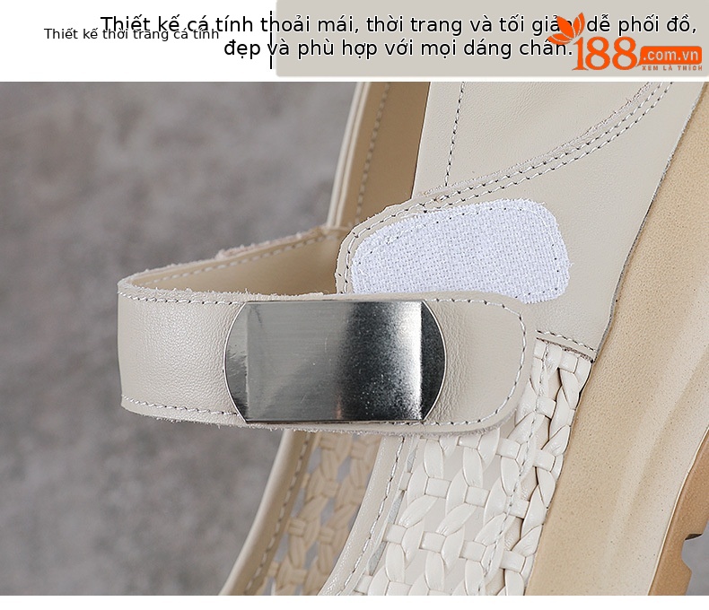 Sandal Mary Jane nữ da bò thật đế dày tăng chiều cao — màu be chi tiết 5