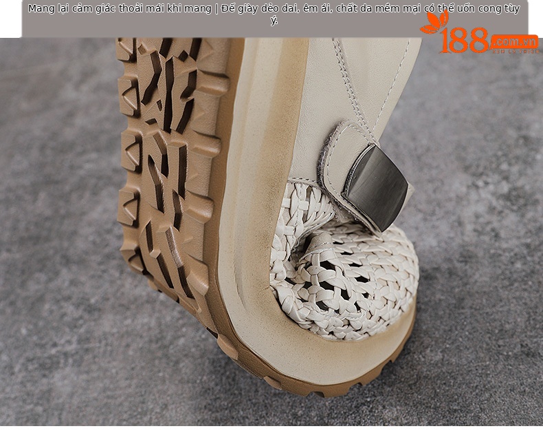 Sandal Mary Jane nữ da bò thật đế dày tăng chiều cao — màu be chi tiết 8