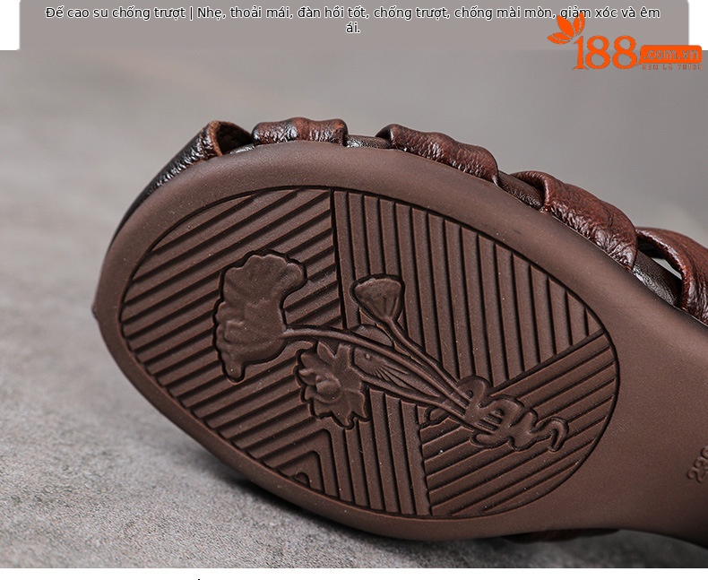 Sandal nữ quai ngang gót vuông ổn định, mũi tròn da bò thật, đế cao 5 cm — màu nâu chi tiết 7