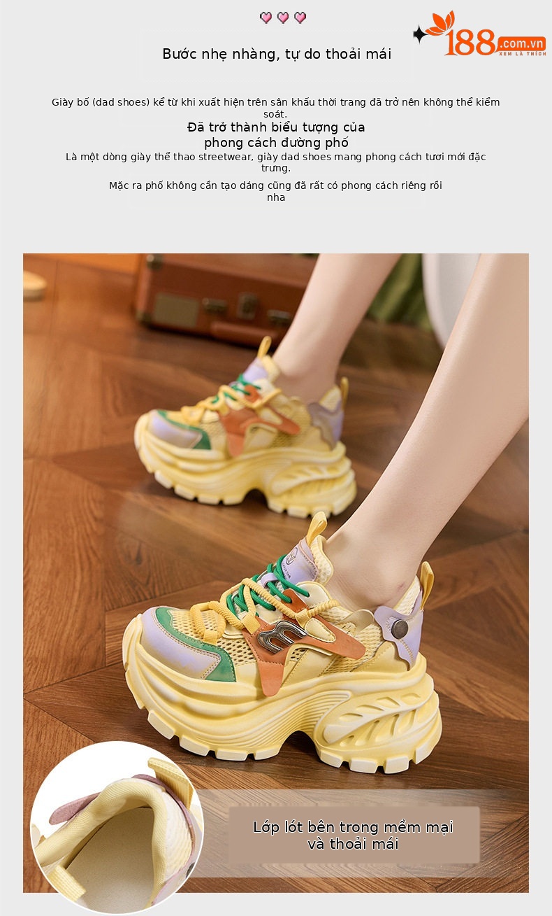Giày sandal nữ cao gót mũi tròn quai ngang đế dày thoáng khí — Xám lưới đơn, Vàng lưới đơn, Hồng lưới đơn chi tiết 5