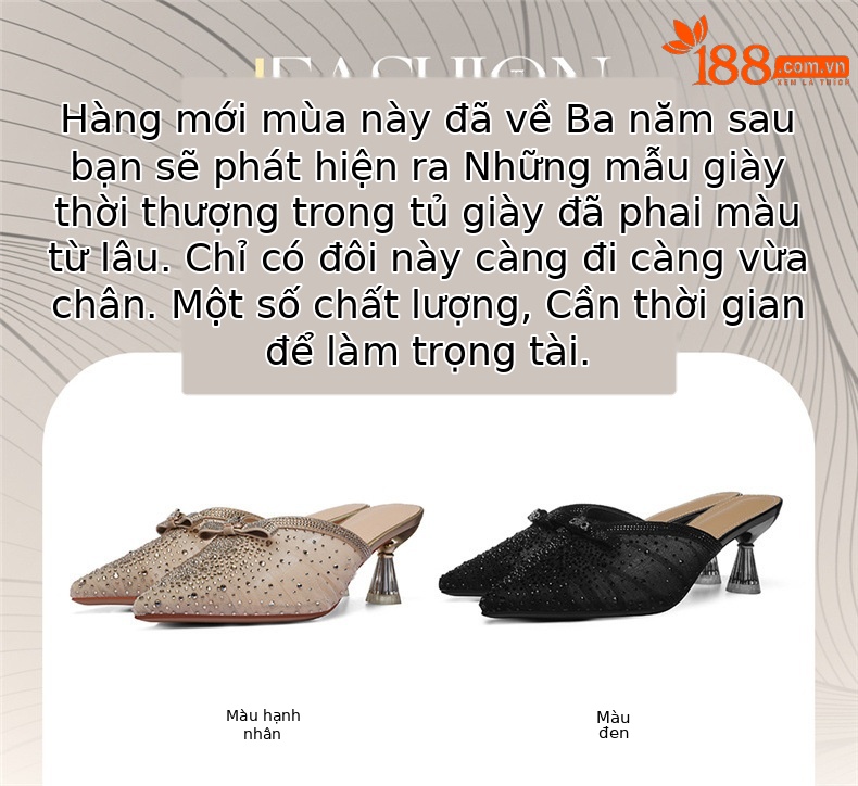 Giày mule nữ mũi nhọn gót nhọn đính đá lưới cao cấp — 6100 Hạnh Phúc, 6100 Đen chi tiết 1
