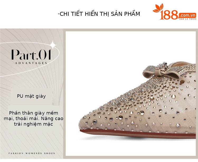 Giày mule nữ mũi nhọn gót nhọn đính đá lưới cao cấp — 6100 Hạnh Phúc, 6100 Đen chi tiết 9