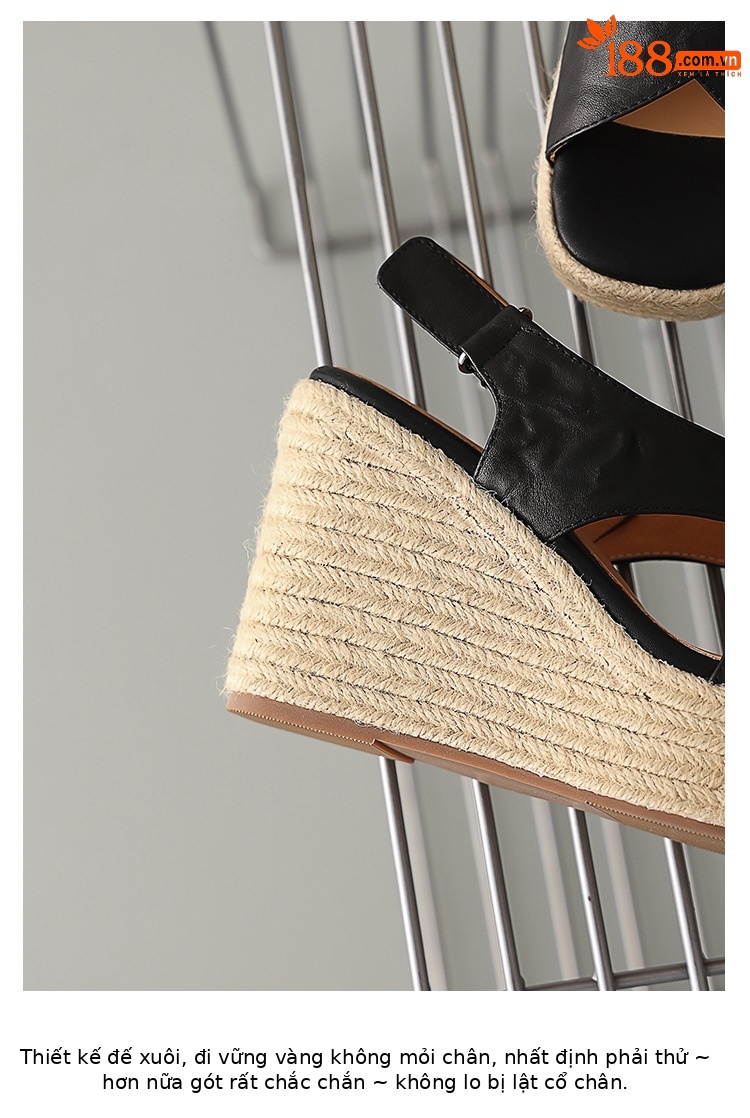 Sandal cao gót nữ hở mũi phong cách Pháp quai chéo da bò, đế xuồng cao gót 9 cm, đế platform 3 cm — màu nâu, màu đen, màu trắng ngà chi tiết 6