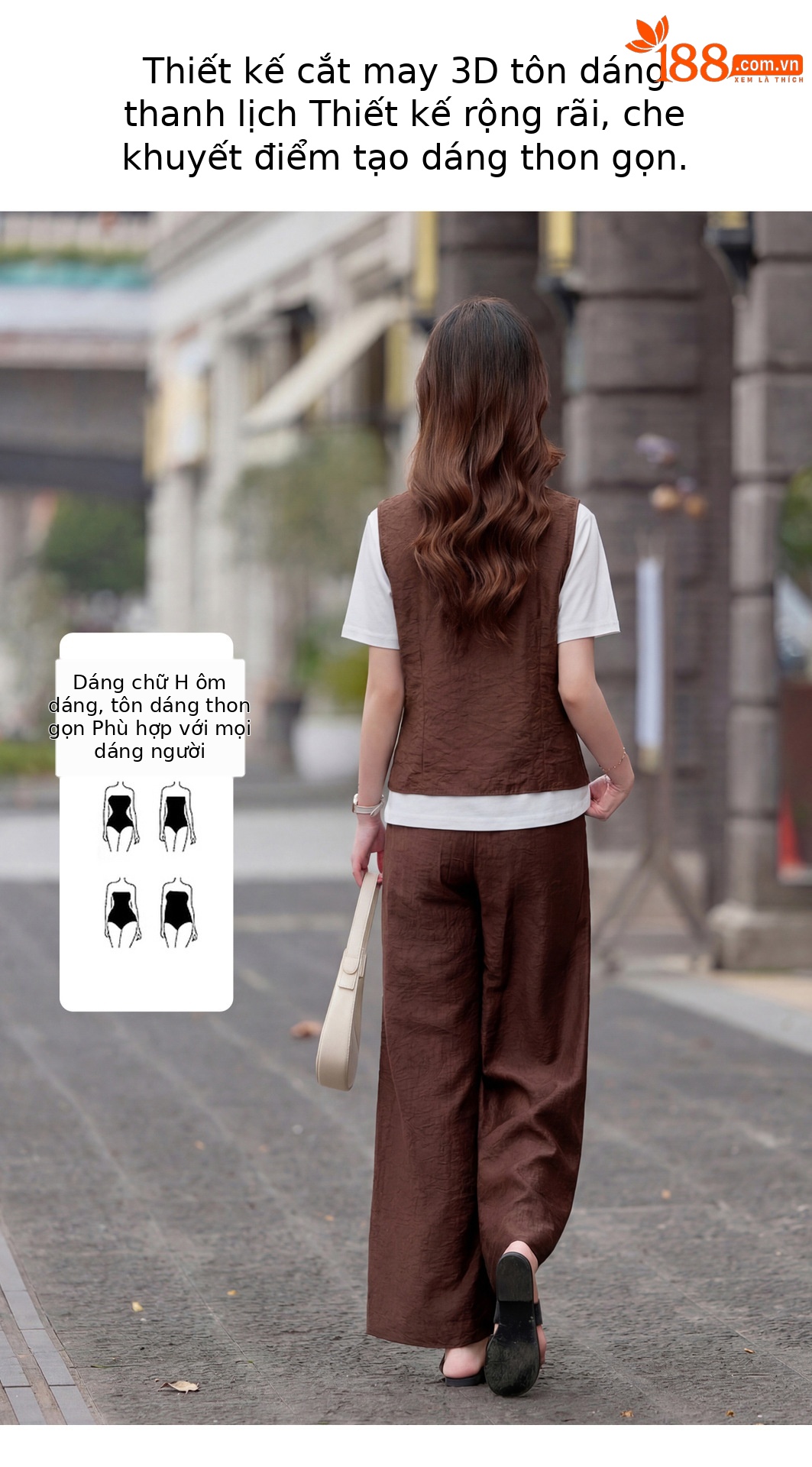 Bộ quần áo nữ hai mảnh gồm áo vest cổ V và quần ống rộng phối đồng bộ — Đỏ nâu, Xanh lông mòng đen chi tiết 8