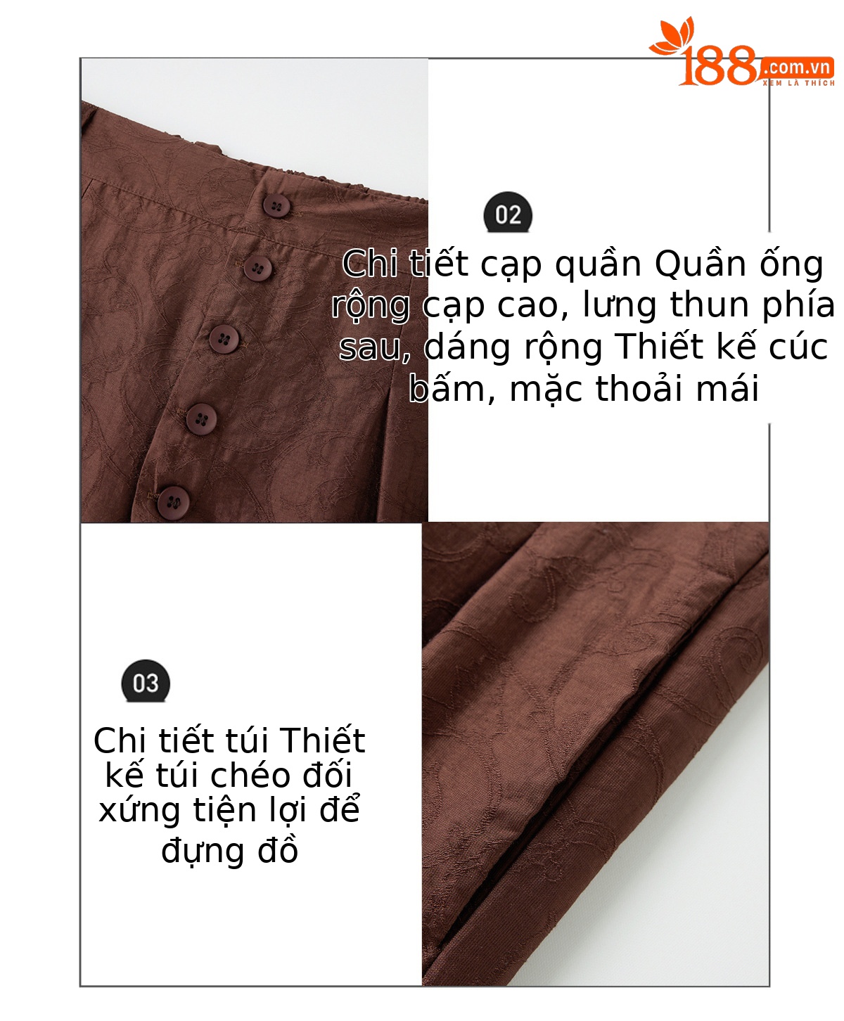 Bộ quần áo nữ hai mảnh gồm áo vest cổ V và quần ống rộng phối đồng bộ — Đỏ nâu, Xanh lông mòng đen chi tiết 6