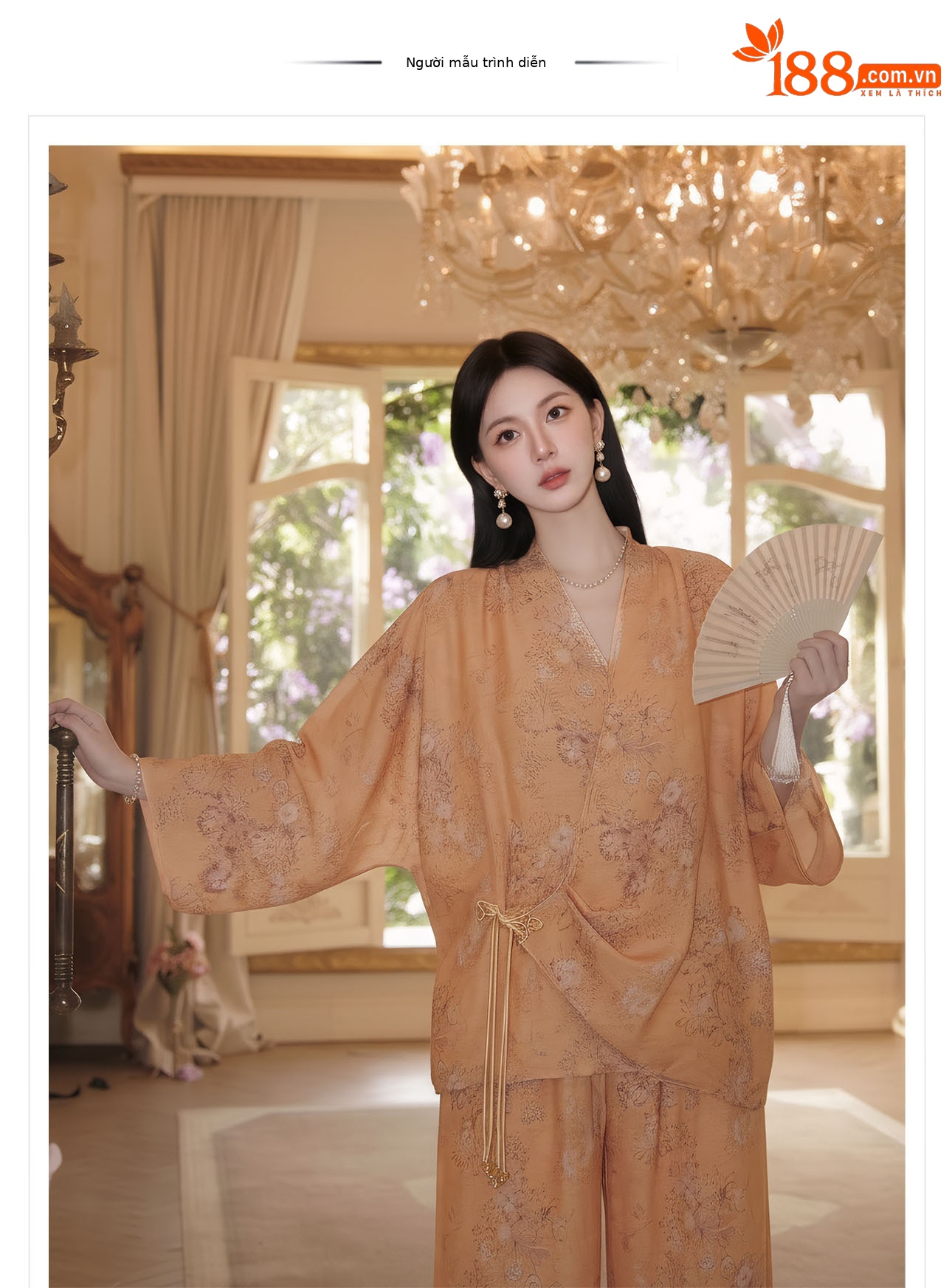 Bộ đồ bộ nữ phong cách Trung Hoa mới, áo rộng quần ống rộng họa tiết jacquard, form suông thoải mái — Trang chủ, bộ đồ, Quần dài chi tiết 1