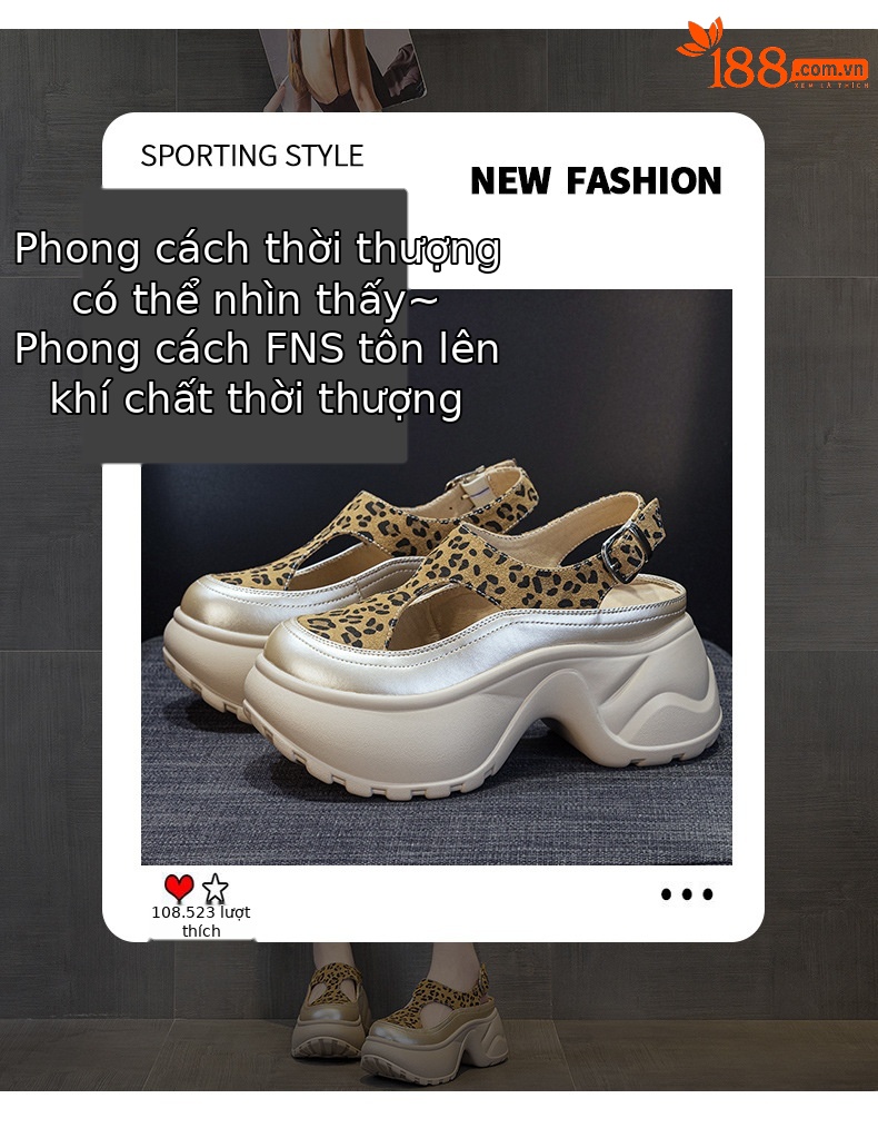 Sandal nữ đế dày mũi bít phong cách La Mã — M2897 xanh lá, M2897 bạc, M2897 màu mơ, M2897 màu da báo chi tiết 3