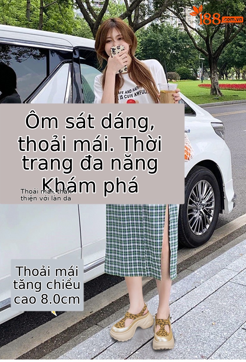 Sandal nữ đế dày mũi bít phong cách La Mã — M2897 xanh lá, M2897 bạc, M2897 màu mơ, M2897 màu da báo chi tiết 1