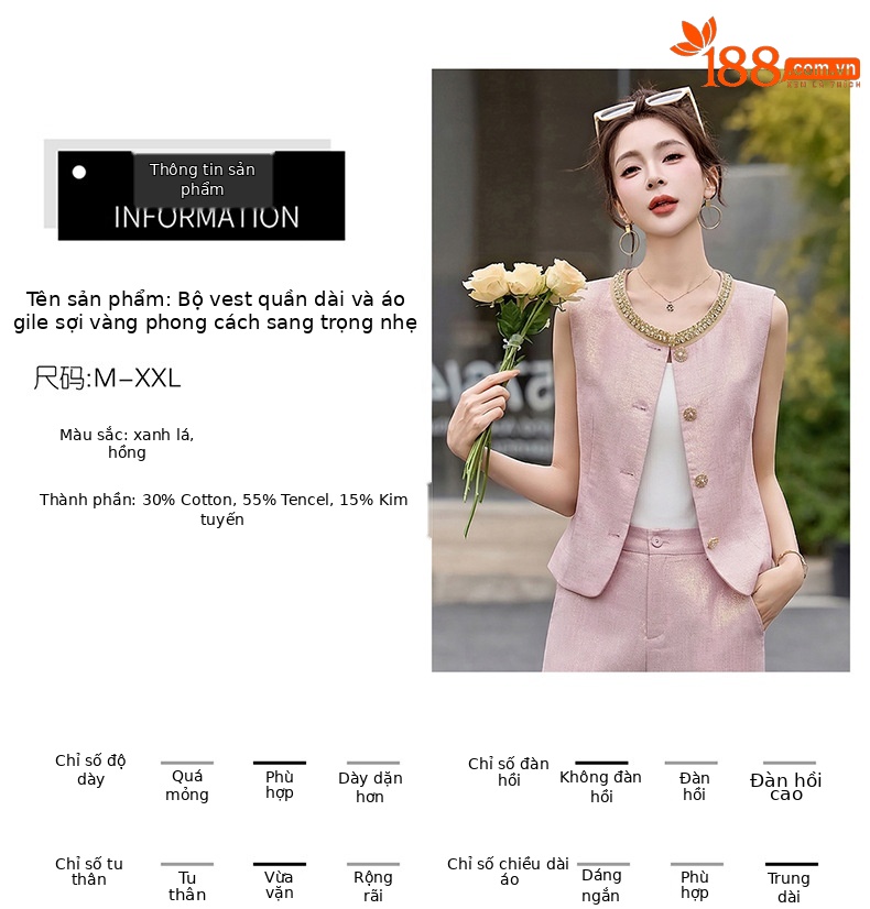 Bộ yếm quần ống rộng nữ hai mảnh không tay phối quần ống rộng cao cấp HE6605 — Màu hồng, xanh lá cây chi tiết 6