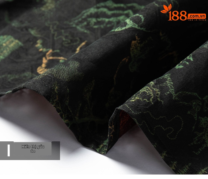 Áo sơ mi nam tay ngắn cổ đứng lụa tơ tằm Hương Vân Sa rộng rãi thoáng khí — Xanh lá cây 26627 chi tiết 16