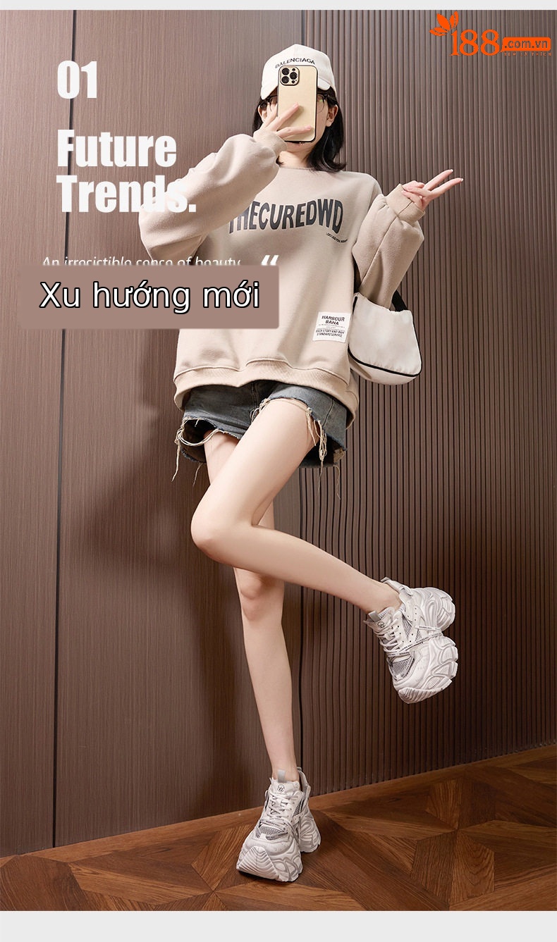 Giày thể thao platform nữ đế dày microfibre thoáng khí, gót siêu cao 8 cm — Xám chi tiết 2