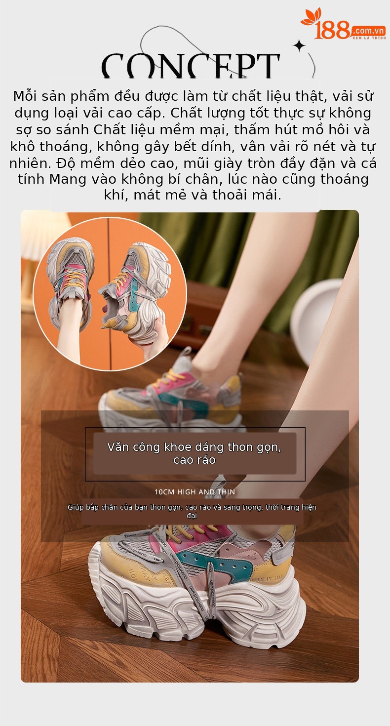 Giày thể thao platform nữ đế dày microfibre thoáng khí, gót siêu cao 8 cm — Xám chi tiết 9